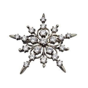 Vintage Sterling Silver GV925DQ CZ Starburst Snowflake Brooch Pin